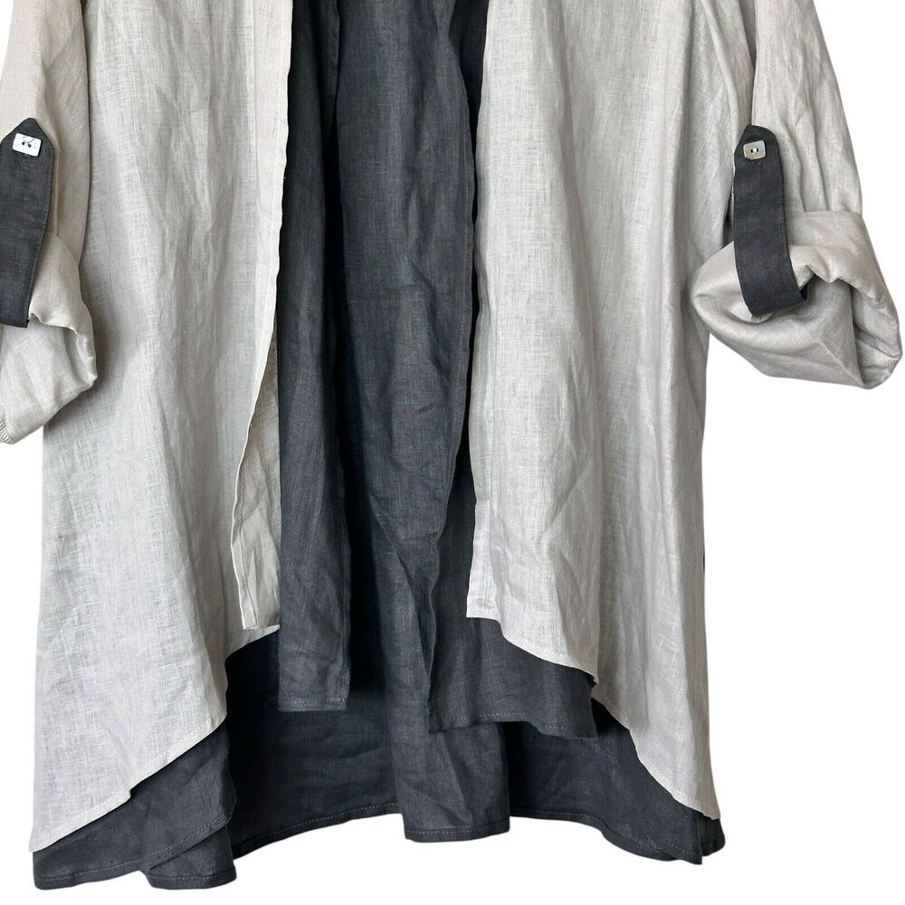 IC By Connie K Linen Logenlook Layered Small open front draped Cardigan - Picture 6 of 8